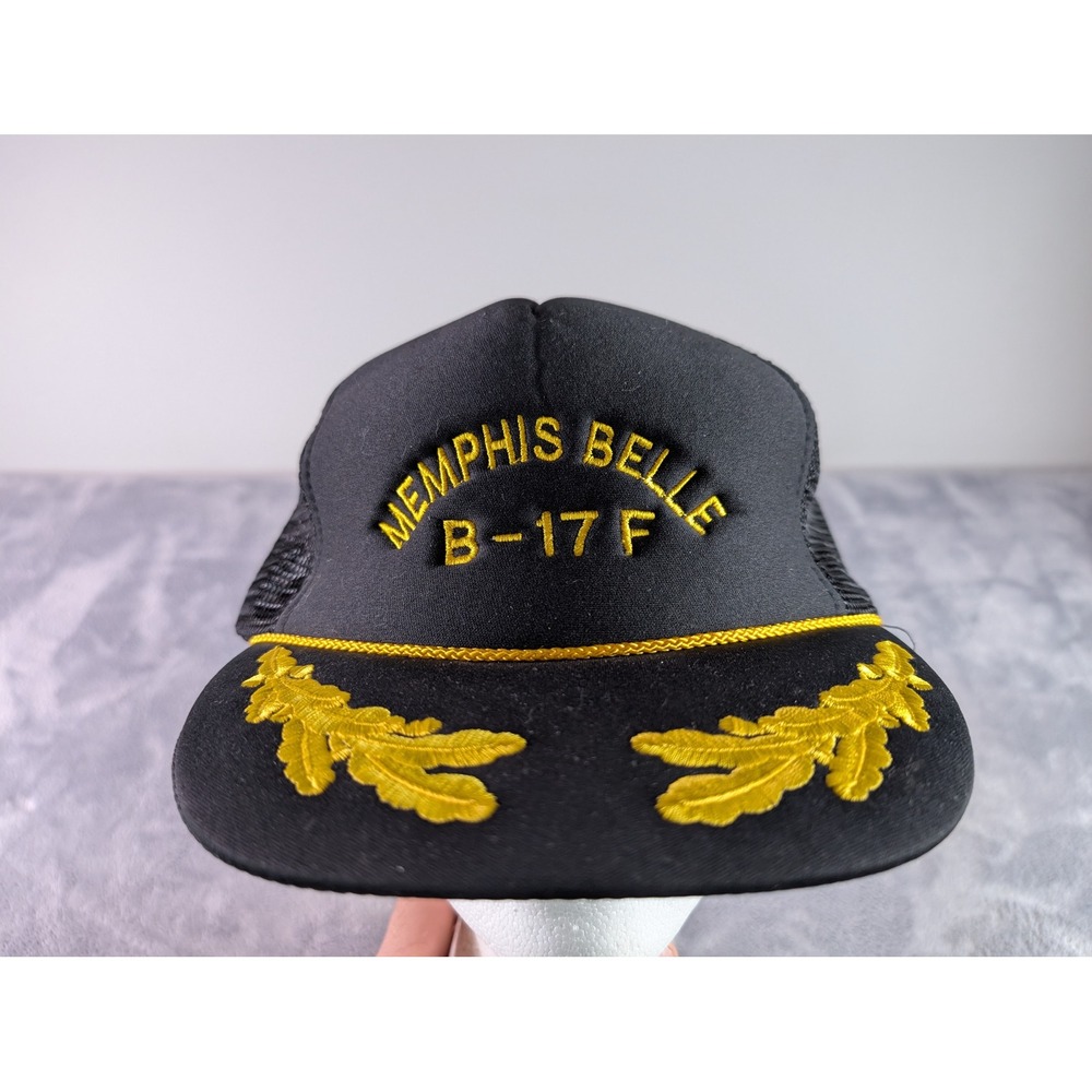 Vintage Nissun Memphis Belle B-17F Trucker Hat Black Mesh Snapback Pilot Cap